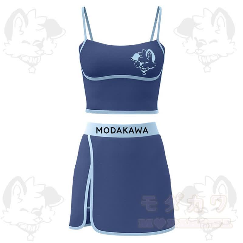 MODAKAWA X Popipeko Puppy Print Cami Top Split Skort Two Pieces Set - Blue - 2XL - image 4