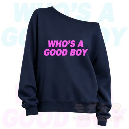 MMODAKAWA Who's A Good Boy Slant Shoulder Long Sleeve Sweatshirt - Navy Blue B - 3XL - image 4