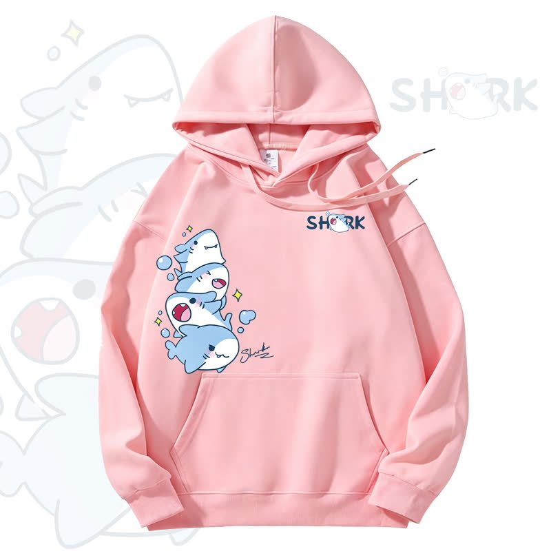 MODAKAWA Cute Shark Graphic Fleece Lined Hoodie - Pink - 3XL - image 9