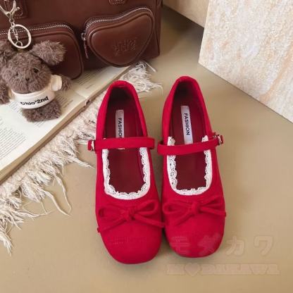 French Style Bow Mary Jane Soft-Soled Shoes - Red - 40 - image 6