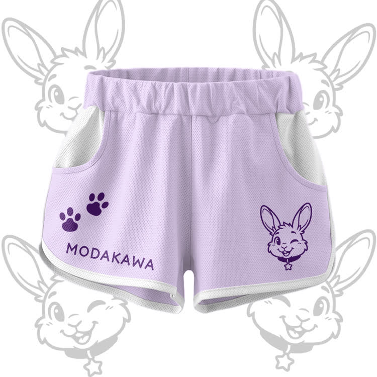 Wink Bunny Graphic Crop Tank Sport Top Shorts Bikini Modakawa Matching Outfit - Purple Shorts - 5XL - image 10