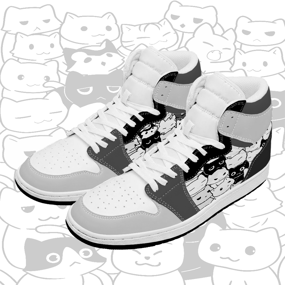 Cute Cat Graphic Modakawa High Top Canvas Shoes - Black & Grey - 48 - image 2