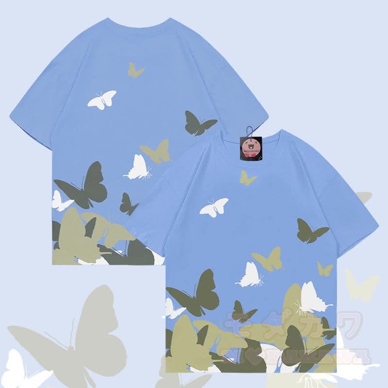 MODAKAWA Butterfly Graphic All Over Print T-shirt - Blue - 5XL - image 3