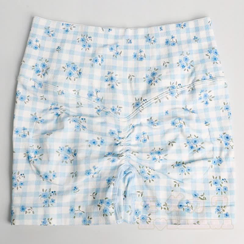 Blue Gingham Floral Crop Tank High Waist Yoga Shorts Two Pieces Set - image 8