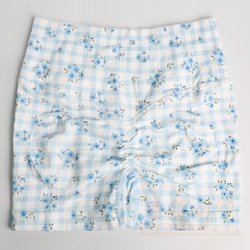 Blue Gingham Floral Crop Tank High Waist Yoga Shorts Two Pieces Set - image 8