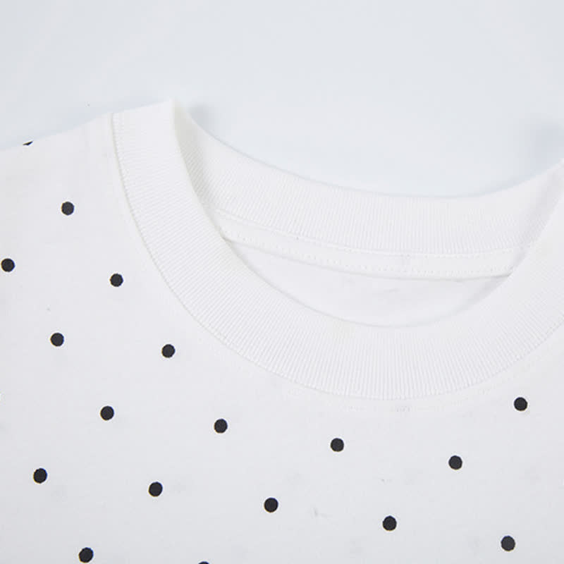  High Quality Durable Press Polka Dot Embroidery T-shirt  Wide Leg Pants Two Pieces Set - image 9