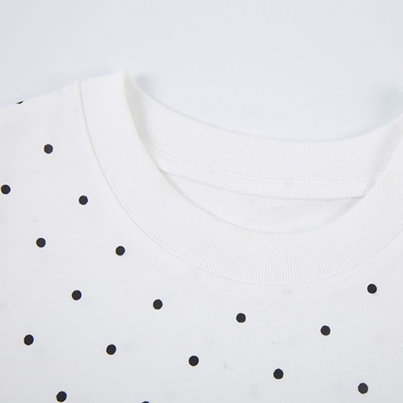  High Quality Durable Press Polka Dot Embroidery T-shirt  Wide Leg Pants Two Pieces Set - image 9