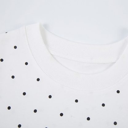  High Quality Durable Press Polka Dot Embroidery T-shirt  Wide Leg Pants Two Pieces Set - image 9