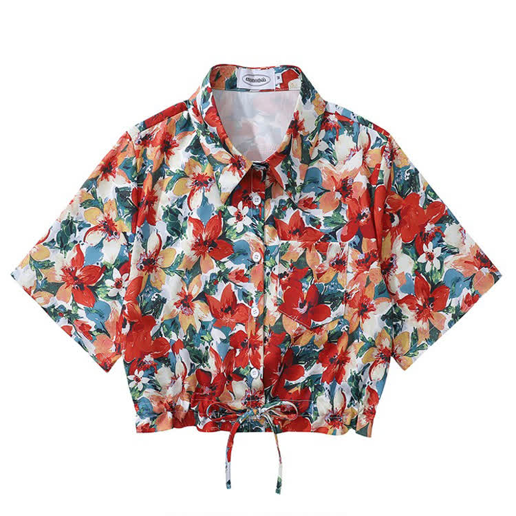 Vintage Print Short Sleeve Button-Up Shirt - Multicolor P - L - image 17