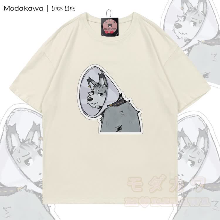 MODAKAWA X LUCK LIKE Collar Remy Graphic 100% Cotton T-shirt - Light Beige - 5XL - image 5