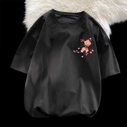 Casual Chinese Style Plum Blossom Print Short Sleeve T-shirt - Black - 5XL - image 6