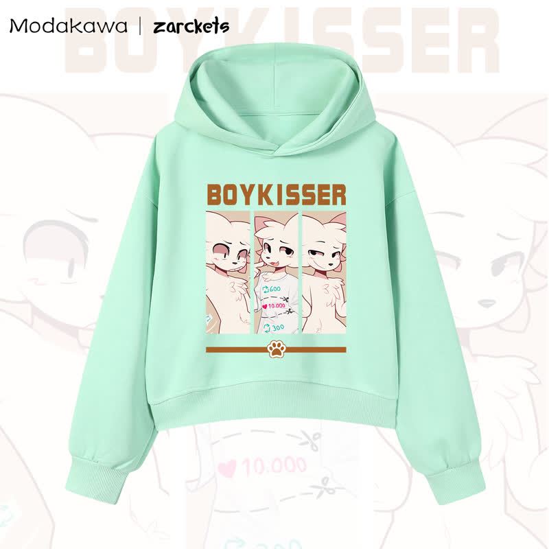 MODAKAWA X zarckets BOYKISSER Cat Graphic Cropped Cotton Hoodie - Green - 3XL - image 9