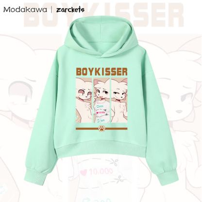 MODAKAWA X zarckets BOYKISSER Cat Graphic Cropped Cotton Hoodie - Green - 3XL - image 9