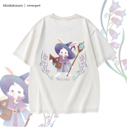 MODAKAWA X nimeryart WIZARD Rabbit Graphic Unisex Vintage Washed T-shirt - image 6