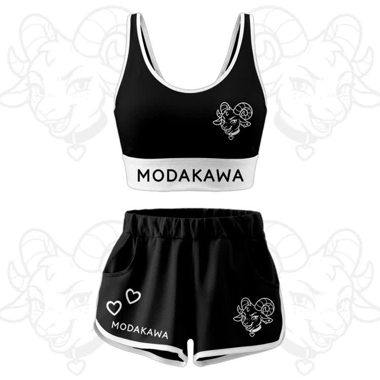 Goat Graphic Crop Tank Sport Top Shorts Modakawa Matching Outfit - Black Set - 5XL - image 13