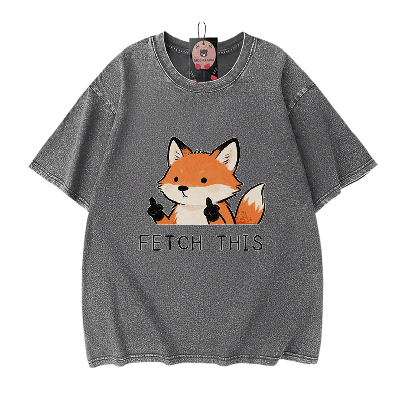 FETCH THIS Fox Graphic Modakawa Vintage Washed 100% Cotton T-shirt - Grey - 5XL - image 9