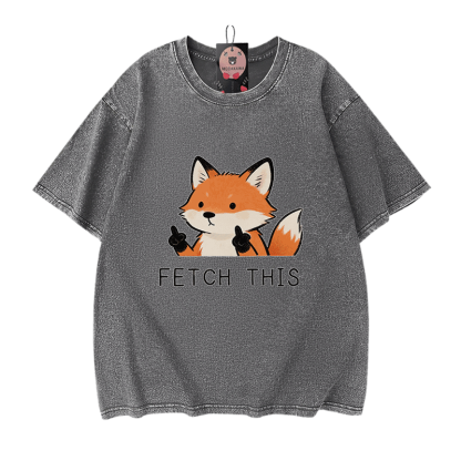 FETCH THIS Fox Graphic Modakawa Vintage Washed 100% Cotton T-shirt - Grey - 5XL - image 9