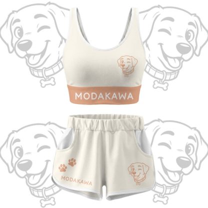 Happy Puppy Graphic Crop Tank Sport Top Shorts Bikini Modakawa Matching Outfit - Beige Set - 5XL - image 13