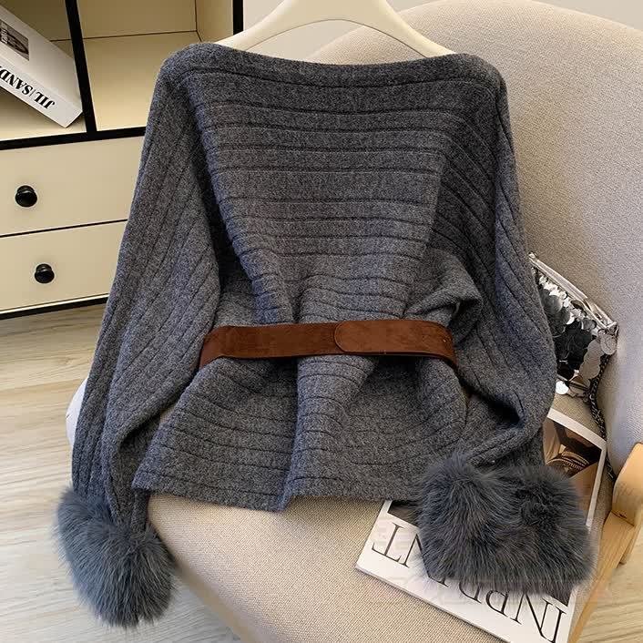 Chic Off Shoulder Fuzzy Sleeve Knit Top - image 6