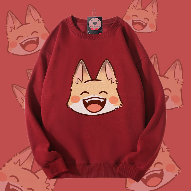MODAKAWA Smiling Fox Graphic Unisex Sweatshirt - Wine Red - 5XL - image 2