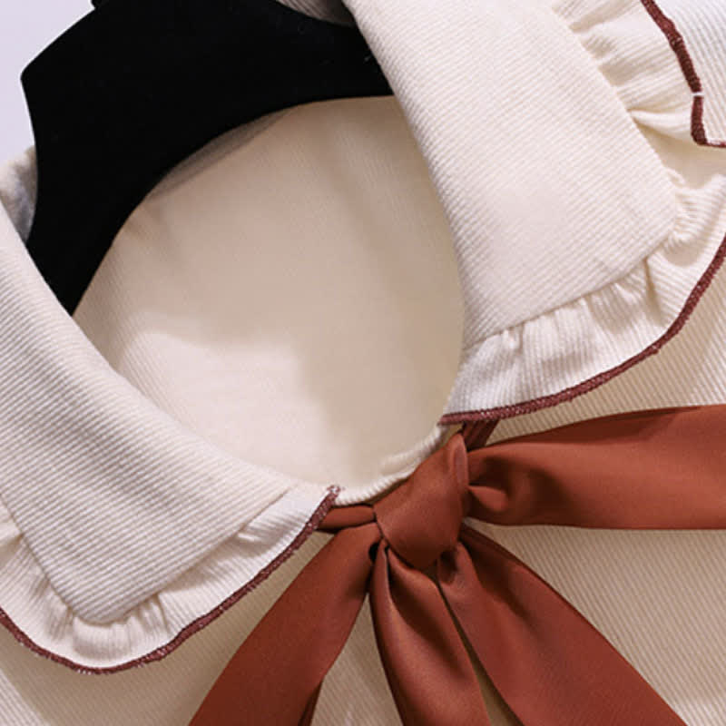 V-neck Cardigan Sweater Bow Tie Shirt Pleated Skirt Three Pieces Set - image 6