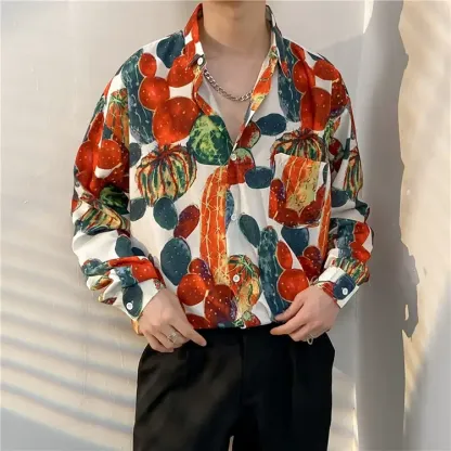 Men's Vintage Print Long Sleeve Button-Up Shirt - Multicolor AE - 3XL - image 32