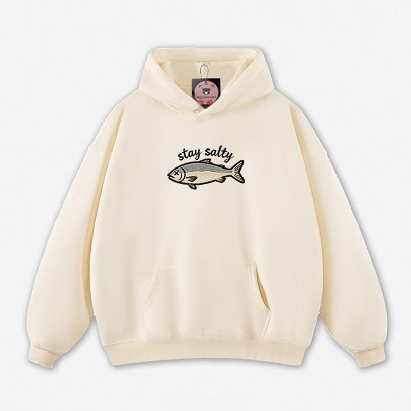 STAY SALTY Dead Fish Graphic Loose Hoodie - Apricot - 5XL - image 6