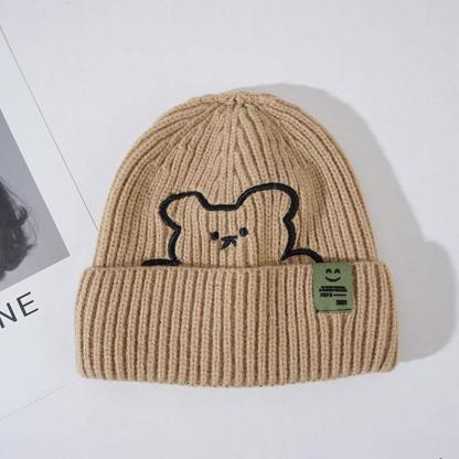 Cartoon Bear Embroidery Knit Hat - Khaki - M(54-58cm) - image 8