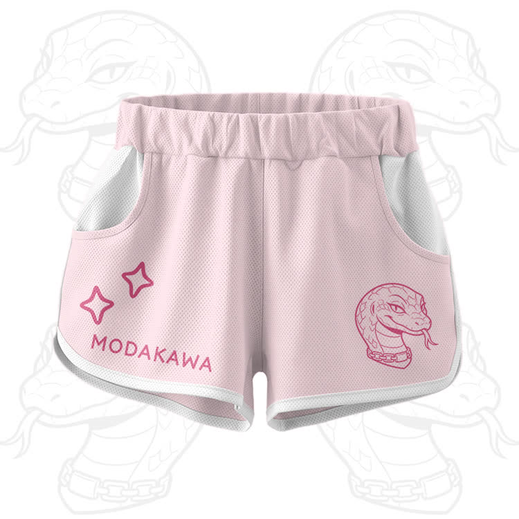 Snake Graphic Crop Tank Sport Top Shorts Modakawa Matching Outfit - Pink Shorts - 5XL - image 11