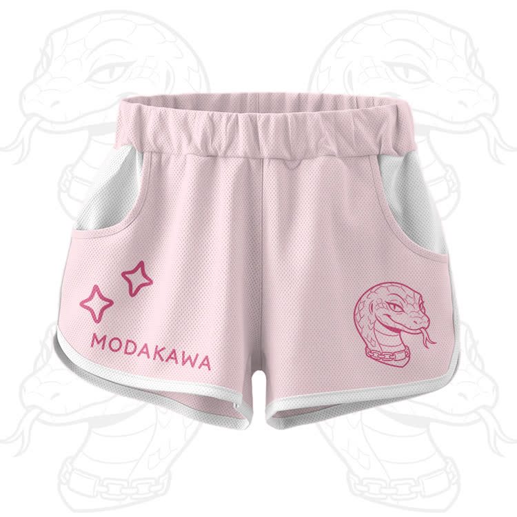 Snake Graphic Crop Tank Sport Top Shorts Modakawa Matching Outfit - Pink Shorts - 5XL - image 11