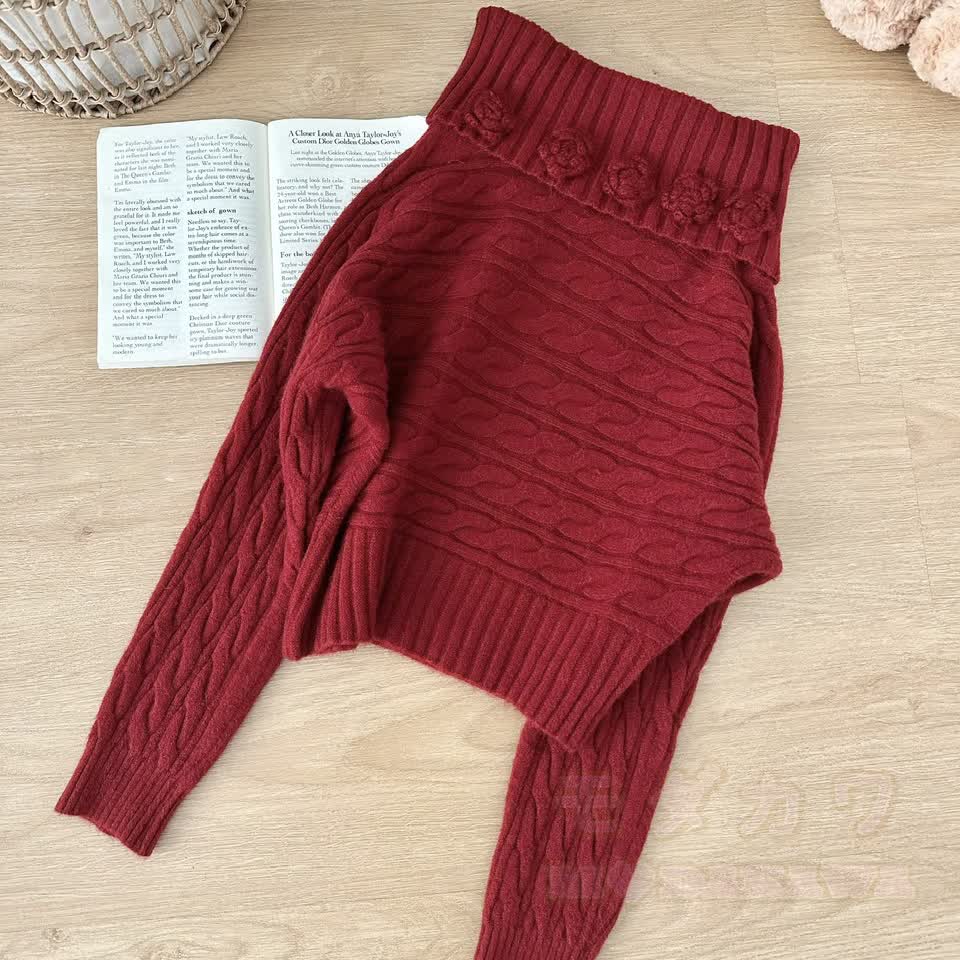 Chic Off Shoulder 3D Floral Knit Top - image 9