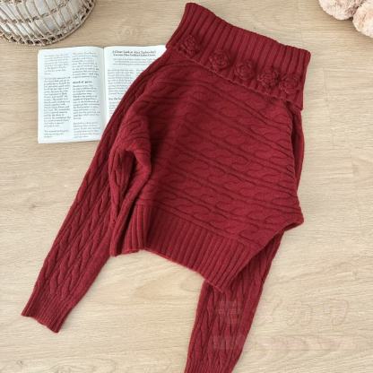 Chic Off Shoulder 3D Floral Knit Top - image 9