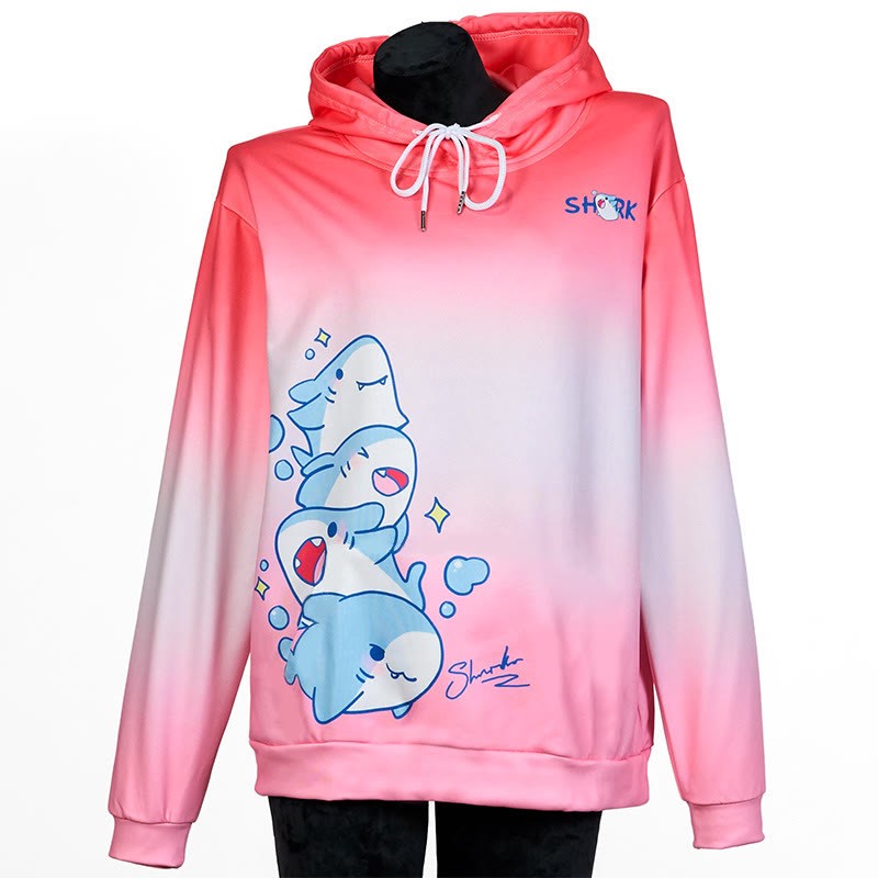 Modakawa Shark Letter Print Loose Hoodie - Pink - 6XL - image 8