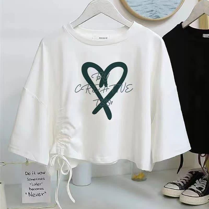  College Style Print Short Sleeve T-shirt Irregular Tulle Skirt Two Pieces Set - Top G - XL - image 17