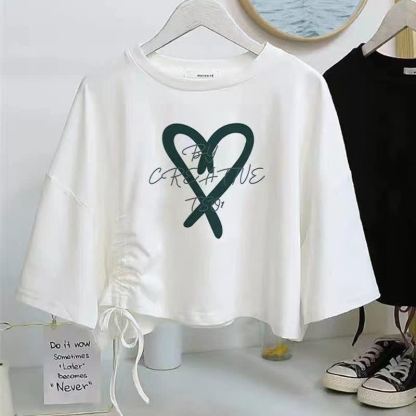  College Style Print Short Sleeve T-shirt Irregular Tulle Skirt Two Pieces Set - Top G - XL - image 17