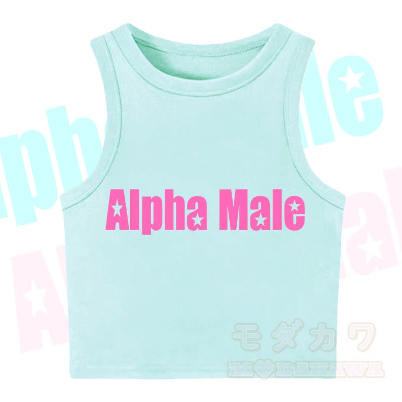 MODAKAWA ALPHA MALE Star Print Casual Cropped Tank Top - Green - XL - image 5