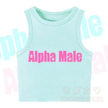 MODAKAWA ALPHA MALE Star Print Casual Cropped Tank Top - Green - XL - image 5