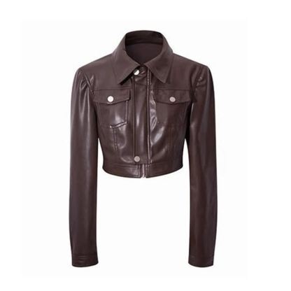 Loose Leather Jacket Cami Top Irregular Plaid Skirt Three Pieces Set - Coat + Cami Top - 3XL - image 5
