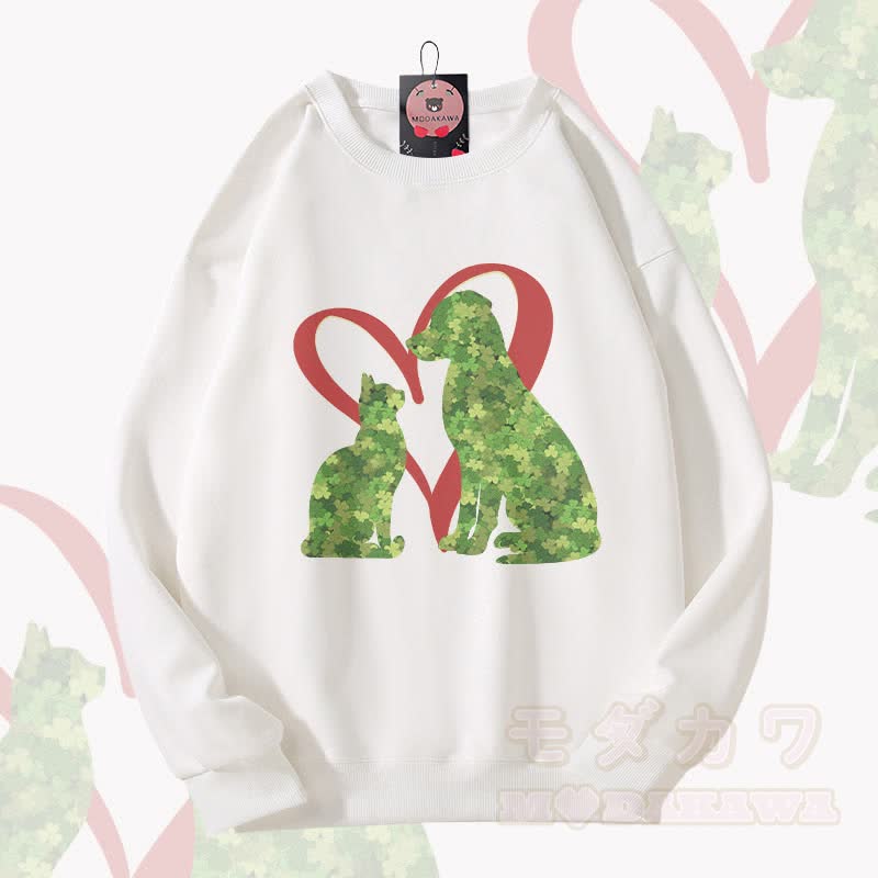 MODAKAWA Clover Cat and Dog Graphic Unisex Sweatshirt - White - 5XL - image 4
