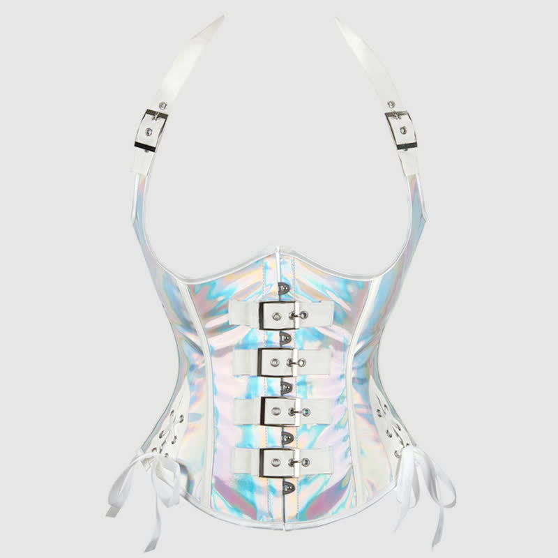 Steampunk Halter Lace Up PU Corset Tops - image 1