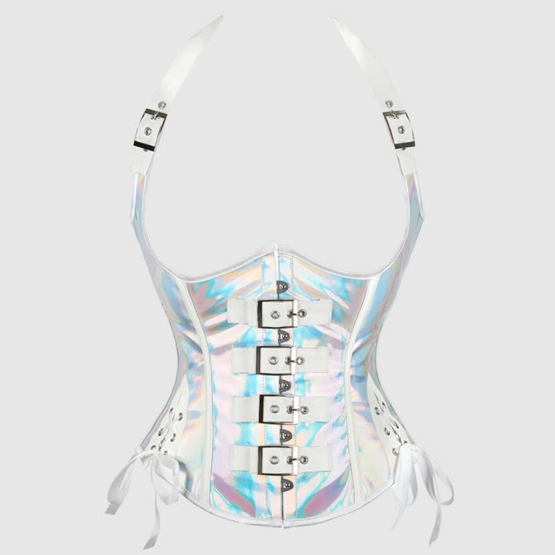 Steampunk Halter Lace Up PU Corset Tops - image 1