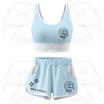 Snake Graphic Crop Tank Sport Top Shorts Modakawa Matching Outfit - Blue Set - 5XL - image 14