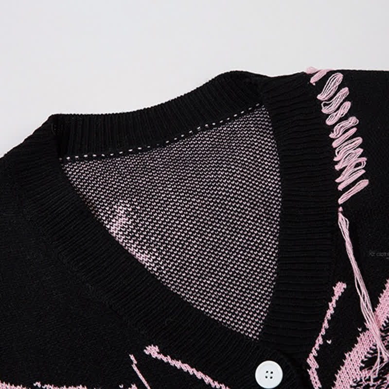 Dark Fashion Butterfly Print Distressed Knit Oversize Sweater  - image 6