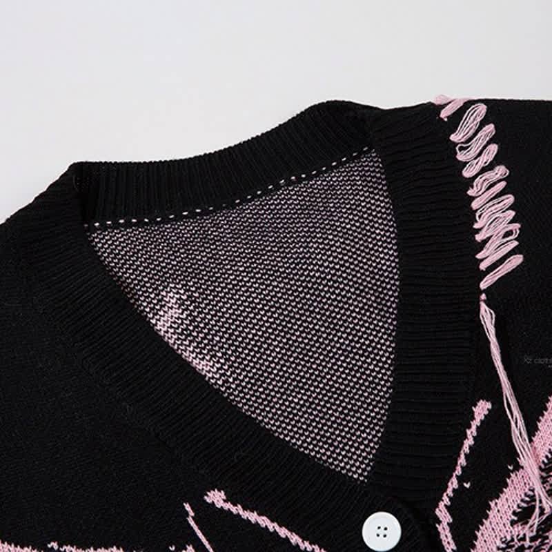 Dark Fashion Butterfly Print Distressed Knit Oversize Sweater  - image 6