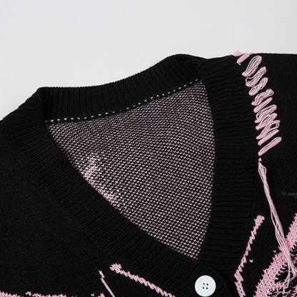 Dark Fashion Butterfly Print Distressed Knit Oversize Sweater  - image 6