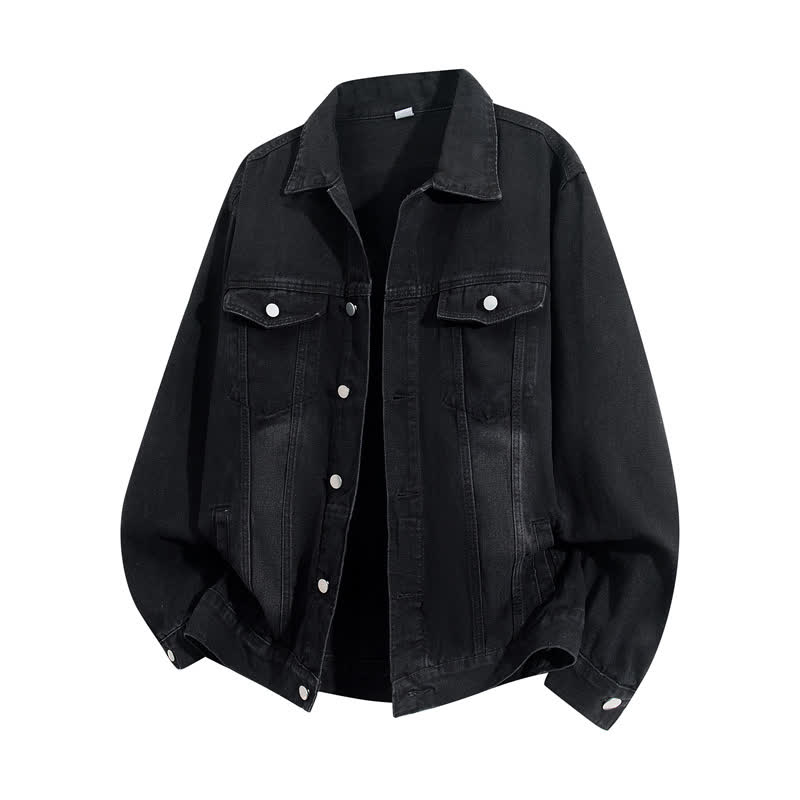 Vintage Casual Fake Two Piece Loose  Hooded Denim Jacket - Black C - 3XL - image 6