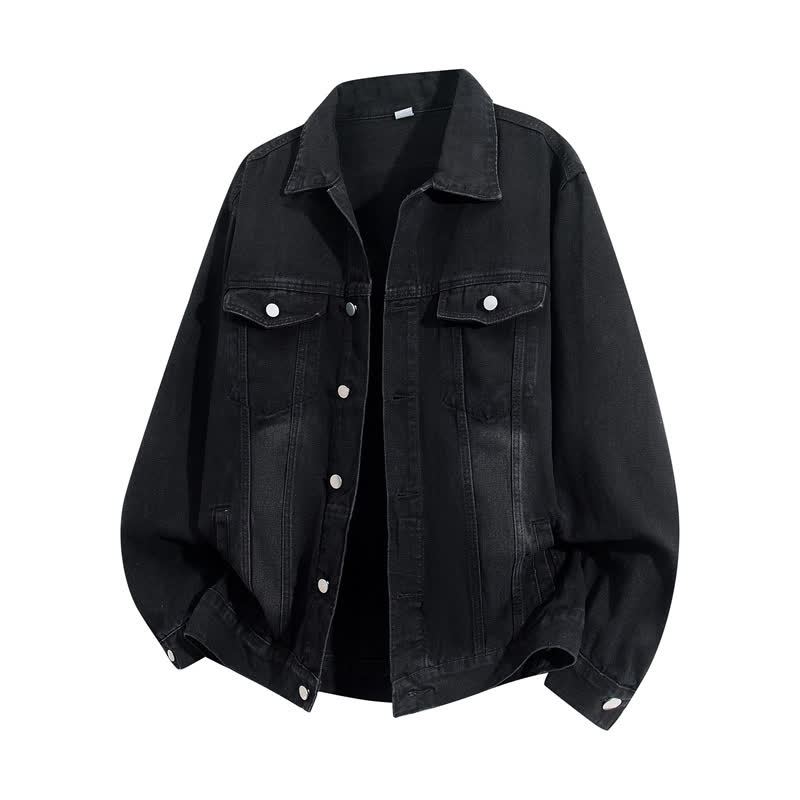Vintage Casual Fake Two Piece Loose  Hooded Denim Jacket - Black C - 3XL - image 6