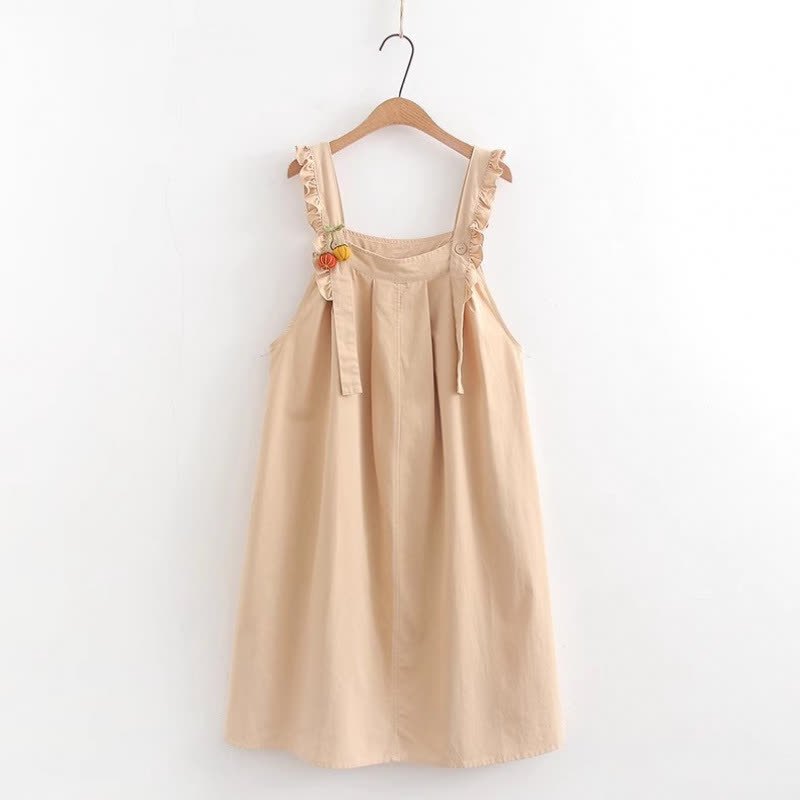 College Style Short Sleeve Shirt Strap Dress Two Pieces Set  - Khaki Dress A - XL - image 14