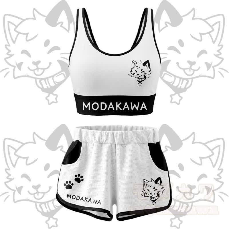 Kitty Graphic Crop Tank Sport Top Shorts Bikini Modakawa Matching Outfit - White Set - 5XL - image 13