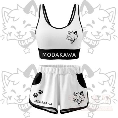 Kitty Graphic Crop Tank Sport Top Shorts Bikini Modakawa Matching Outfit - White Set - 5XL - image 13